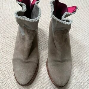 Zadig & Voltaire Taupe Suede Ankle Boots with Vibrant Pink Interior